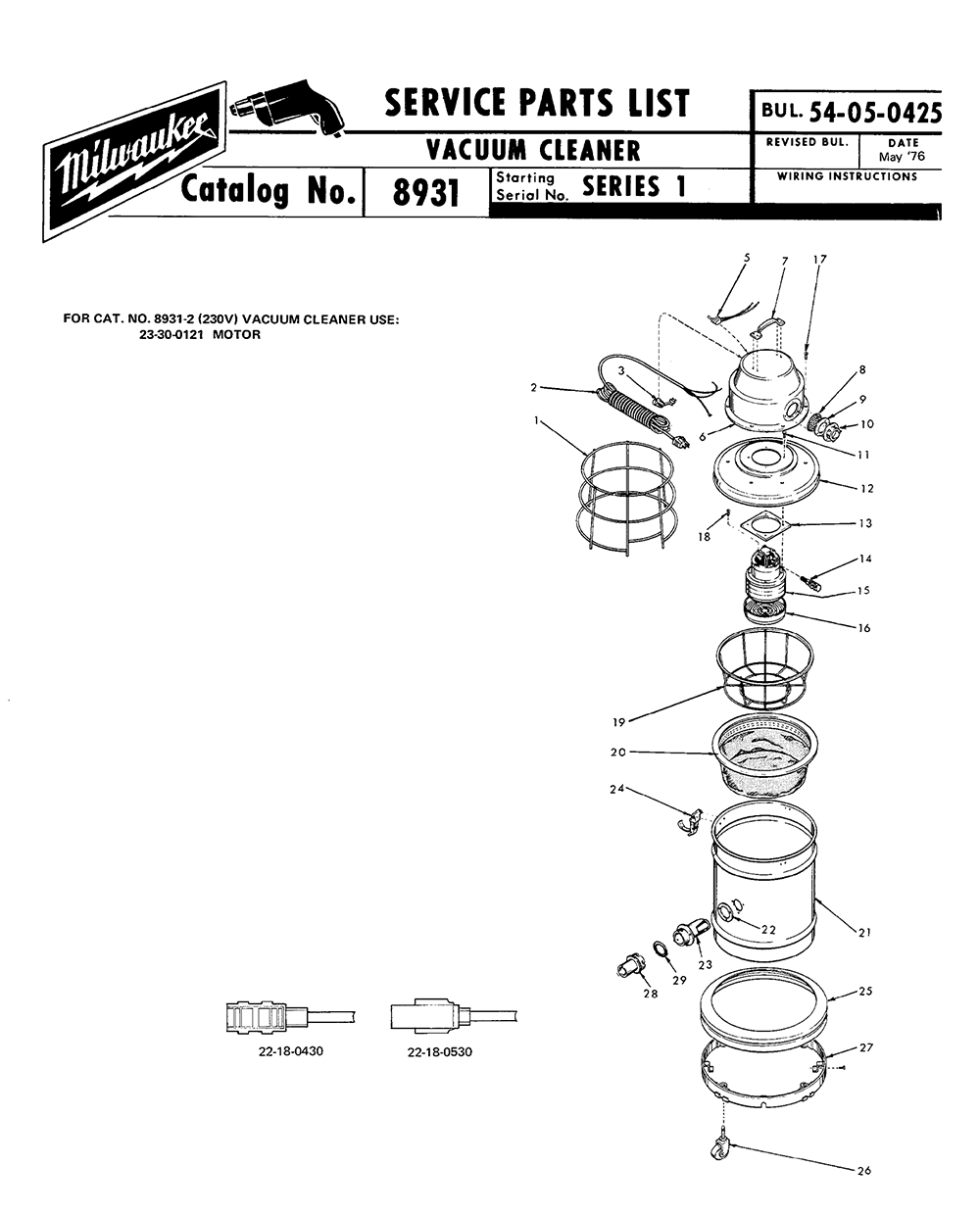 Fig-0 Diagram and Parts List for 8931 SERIES 1 Milwaukee Leaf Blower / Vacuum