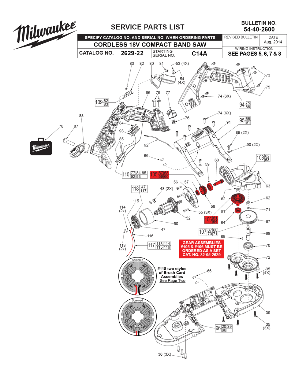 Fig-0 Diagram and Parts List for 2629-22 C14A Milwaukee Saw