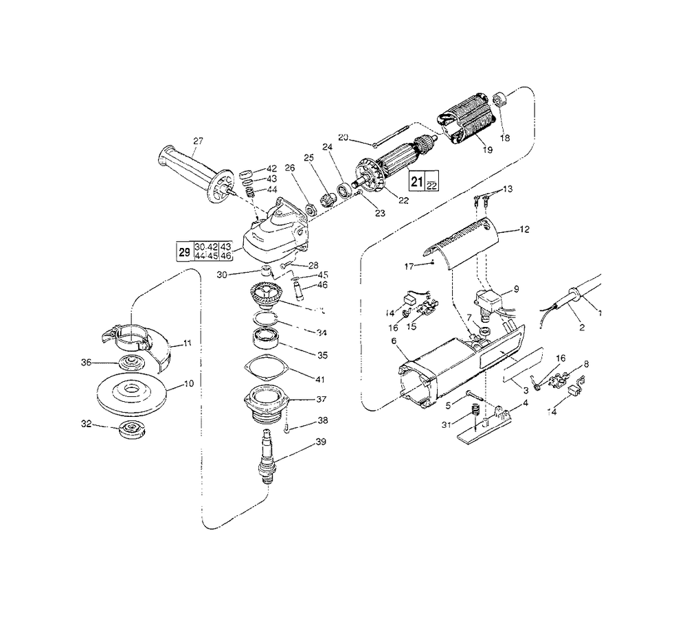 5-Inch D.I. Sander-Grinder Diagram and Parts List for 6141-31 763B Milwaukee Sander Grinder