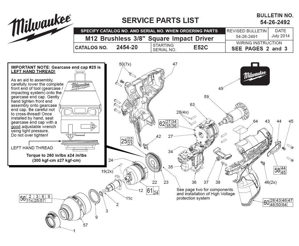 Fig-0 Diagram and Parts List for 2454-20 E52C Milwaukee Impact Driver