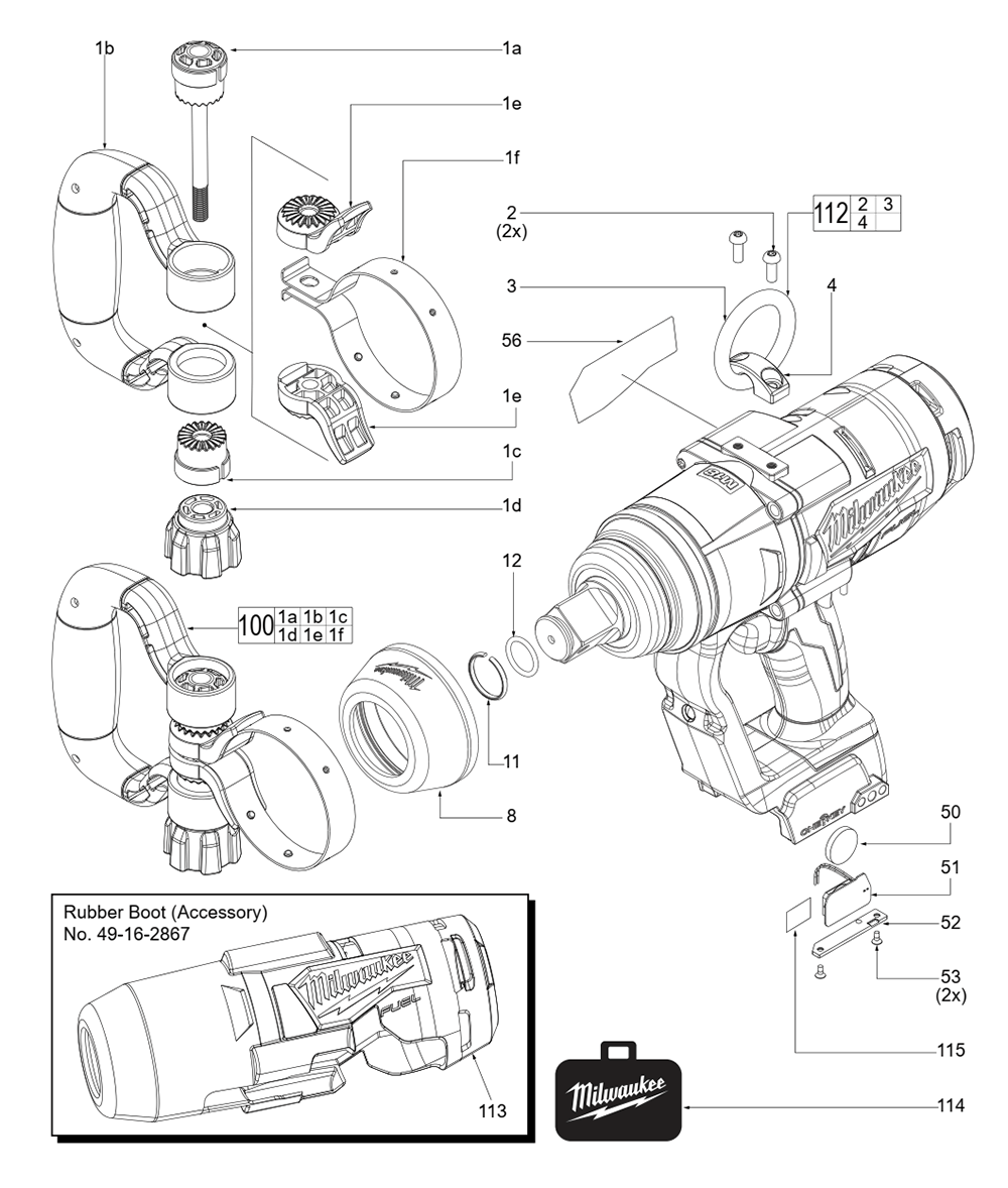 Fig-0 Diagram and Parts List for 2867-20 K04A Milwaukee Impact Driver