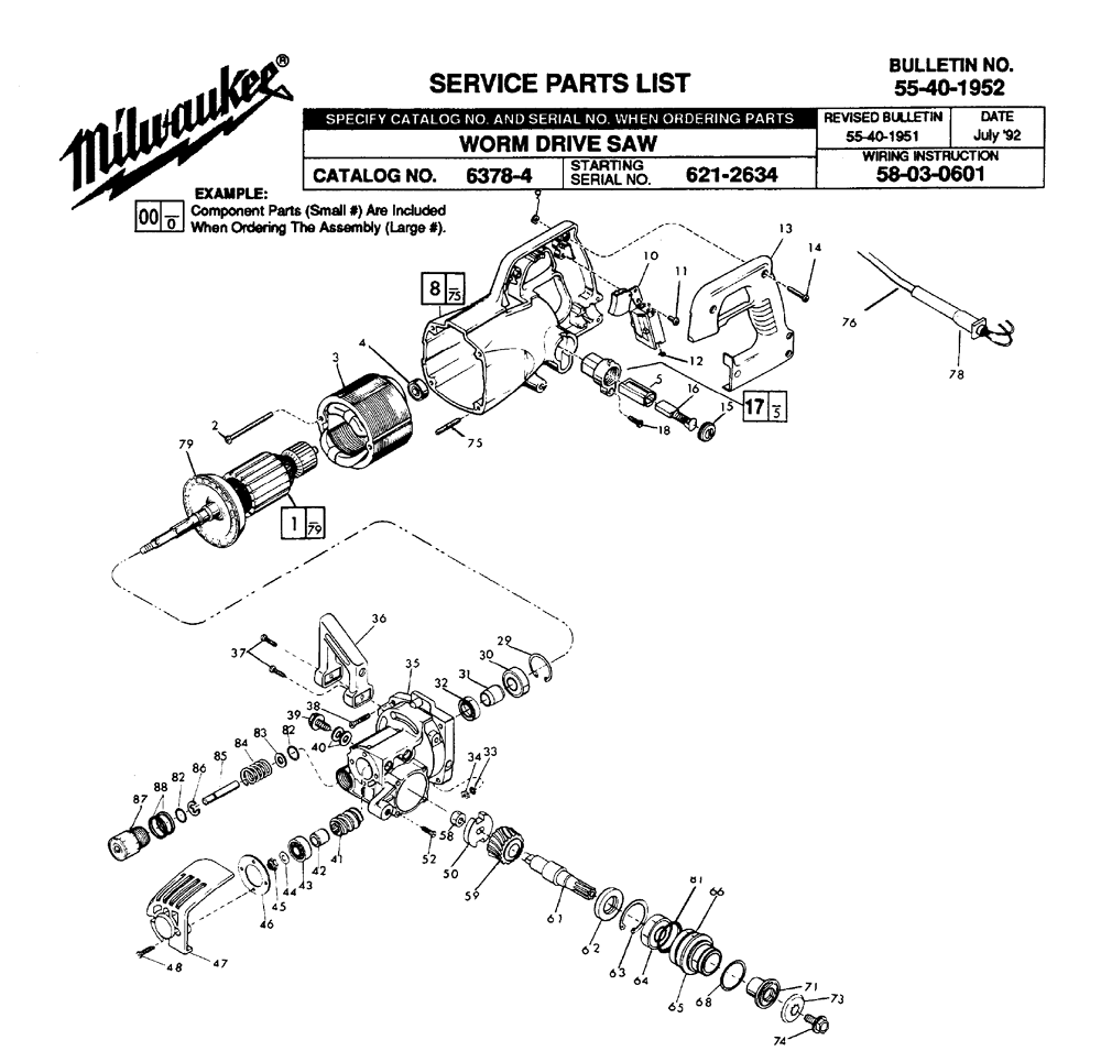 Fig-0 Diagram and Parts List for 6378-4 621-2634 Milwaukee Saw