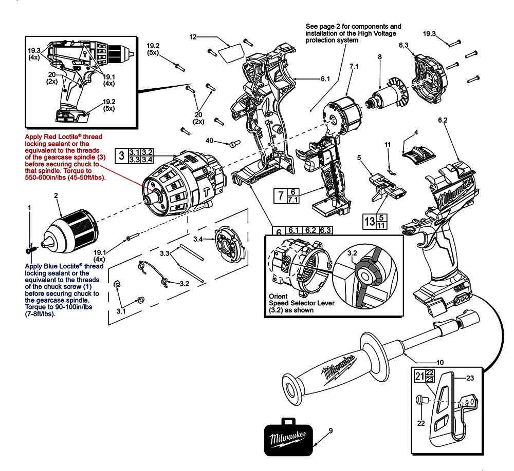 Fig-0 Diagram and Parts List for 2604-059 F17B Milwaukee Hammer Drill