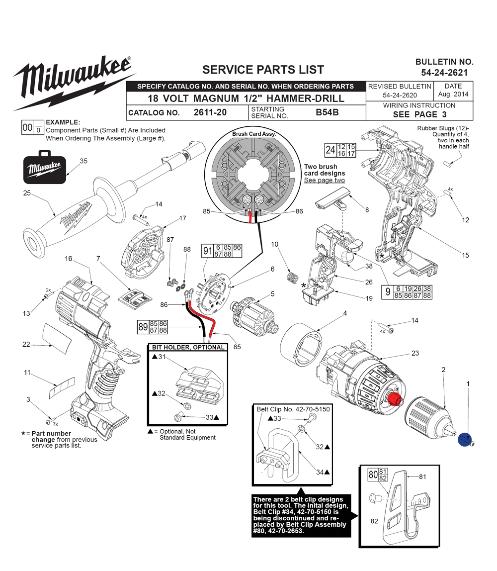 Fig-0 Diagram and Parts List for 2611-20 B54B Milwaukee Cordless Drill