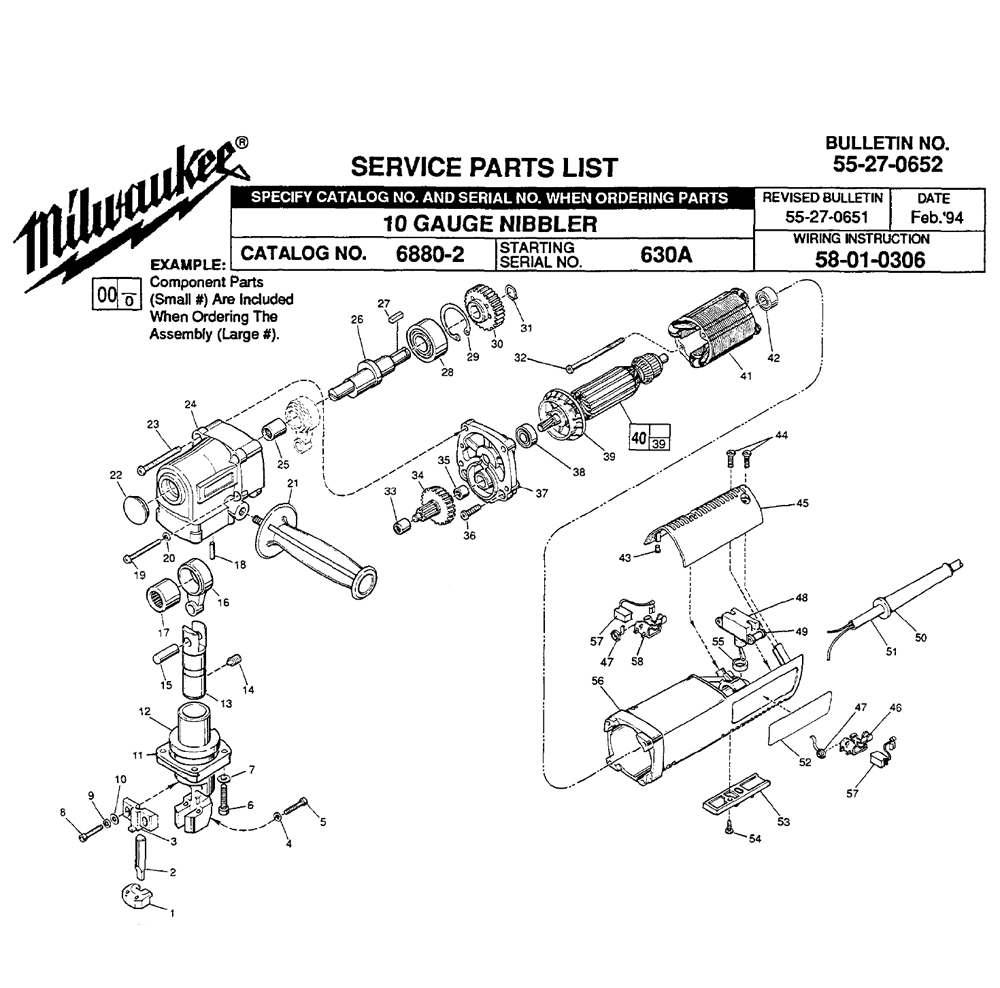 Fig-0 Diagram and Parts List for 6880-2 630A Milwaukee Nibbler & Shears