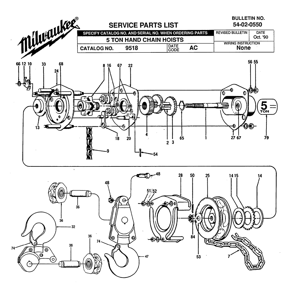 Fig-0 Diagram and Parts List for 9518 AC Milwaukee Hoist & Winch