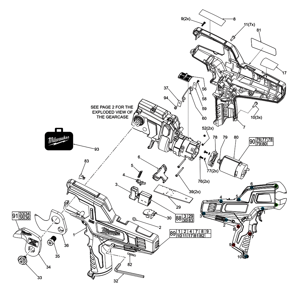 Fig-0 Diagram and Parts List for 2472-059 E81B Milwaukee Nibbler & Shears