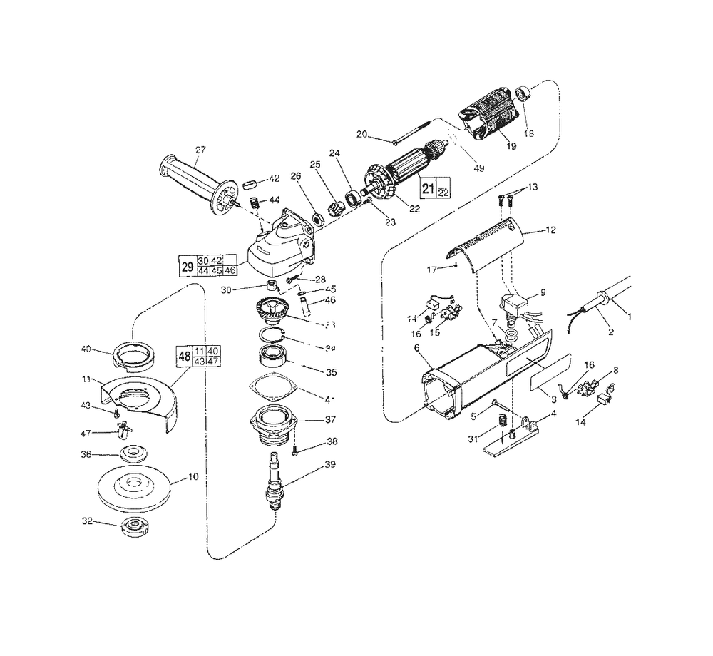 4-1/2-Inch D.I. Sander-Grinder Diagram and Parts List for 6140-30 762F Milwaukee Sander Grinder