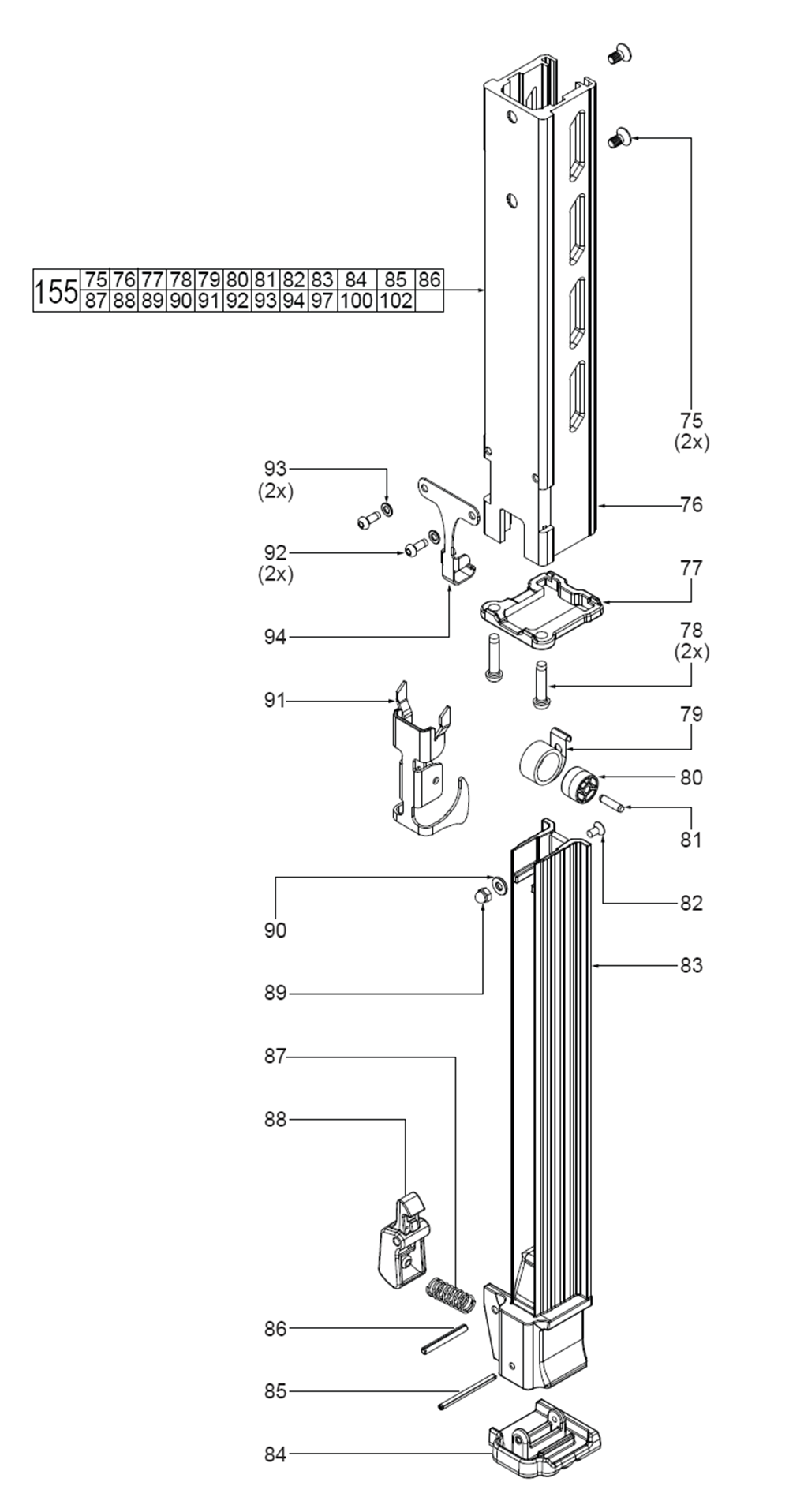 Fig-1 Diagram and Parts List for 2448-20 M72A Milwaukee Nailer