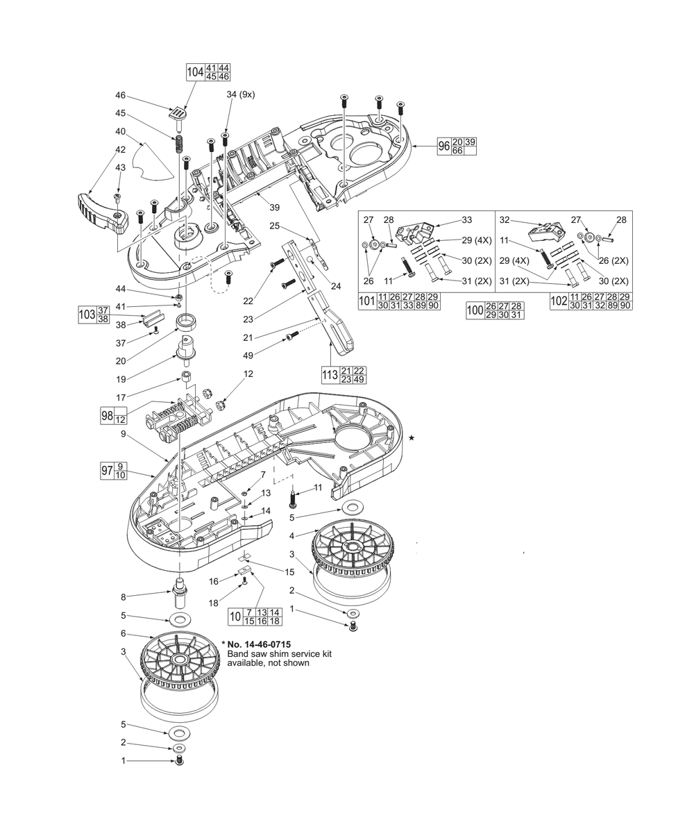 Fig-1 Diagram and Parts List for 2629-20 C14B Milwaukee Saw