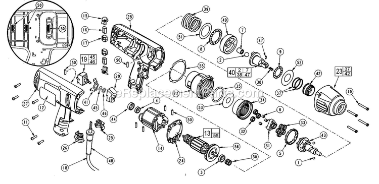 Page 1 Diagram and Parts List for 9070-20 229A Milwaukee Wrench