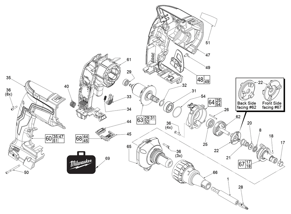 Fig-0 Diagram and Parts List for 2866-20 H47A Milwaukee Electric Drill