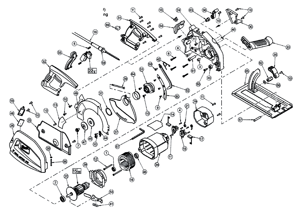 Fig-0 Diagram and Parts List for 6370-59B G06A Milwaukee Saw