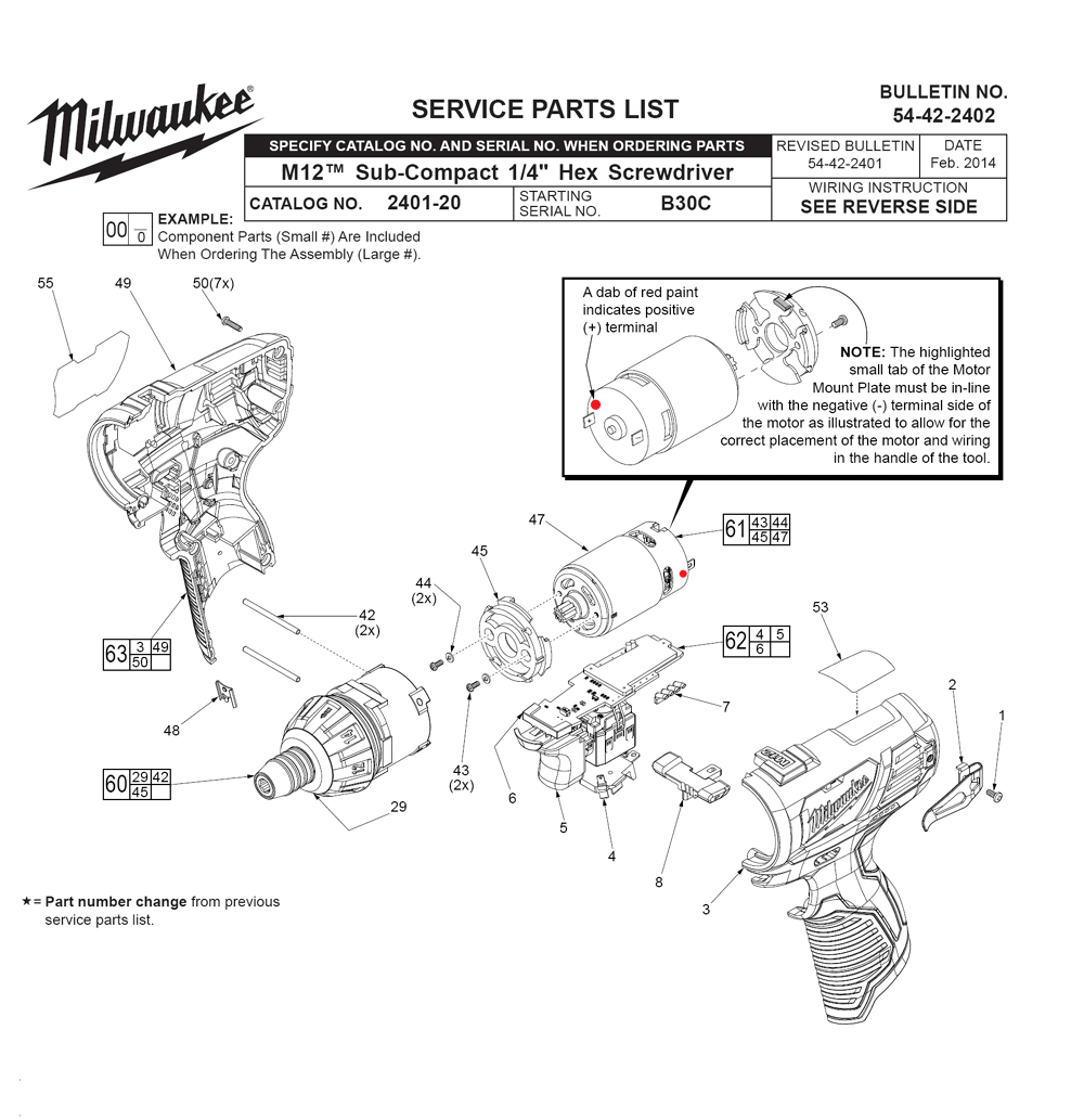 Fig-0 Diagram and Parts List for 2401-20 B30C Milwaukee Electric Drill