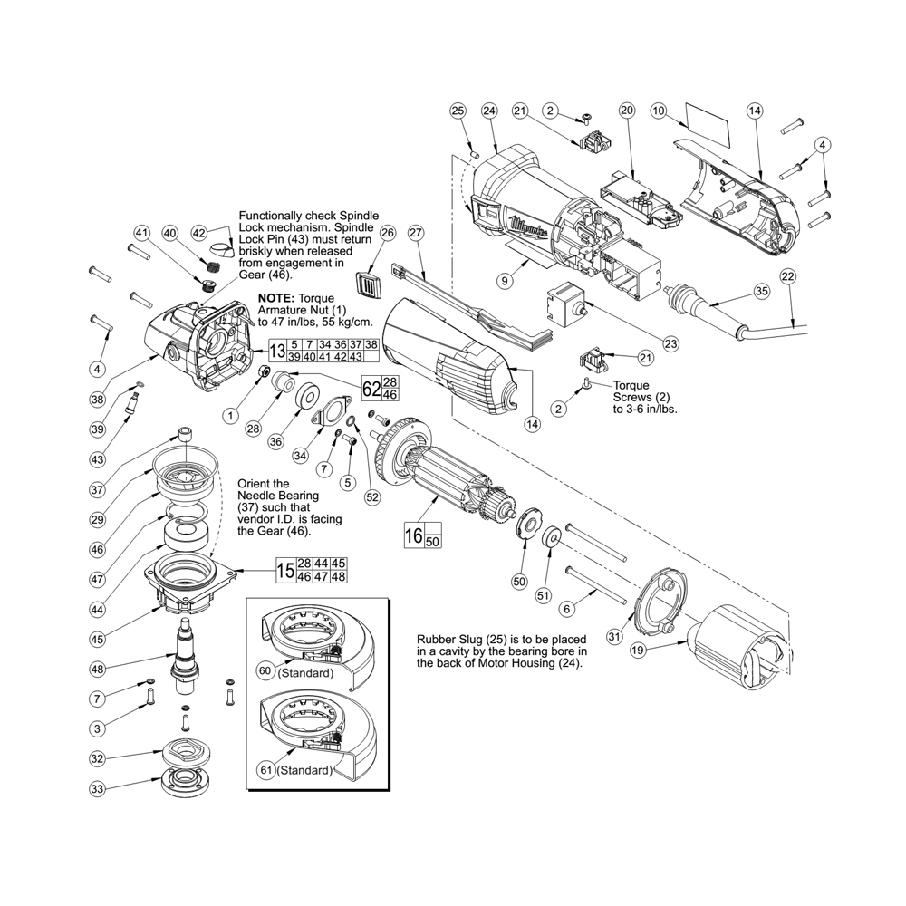 Fig-0 Diagram and Parts List for 6160-33 B76C Milwaukee Angle Grinder