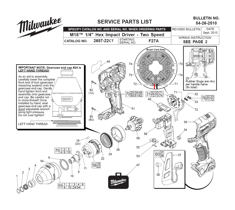 Fig-0 Diagram and Parts List for 2657-22CT F27A Milwaukee Impact Driver