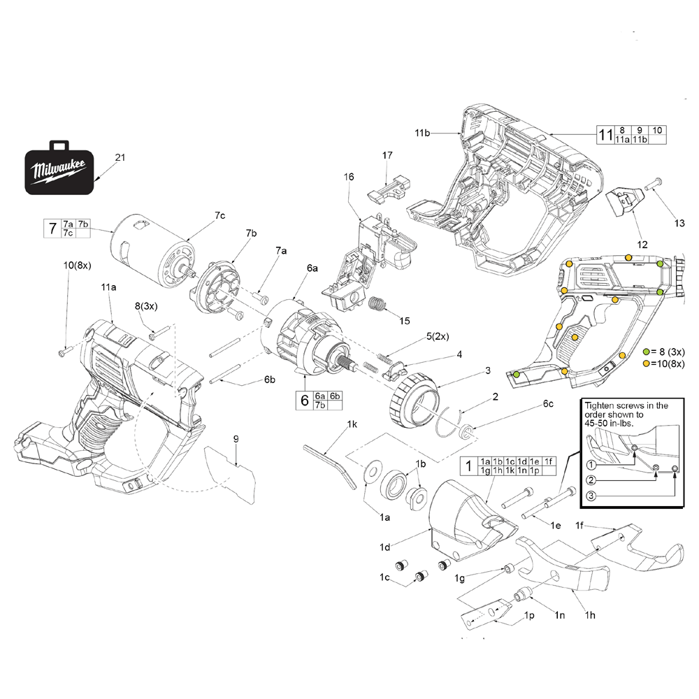 Fig-0 Diagram and Parts List for 2637-22 F88A Milwaukee Nibbler & Shears