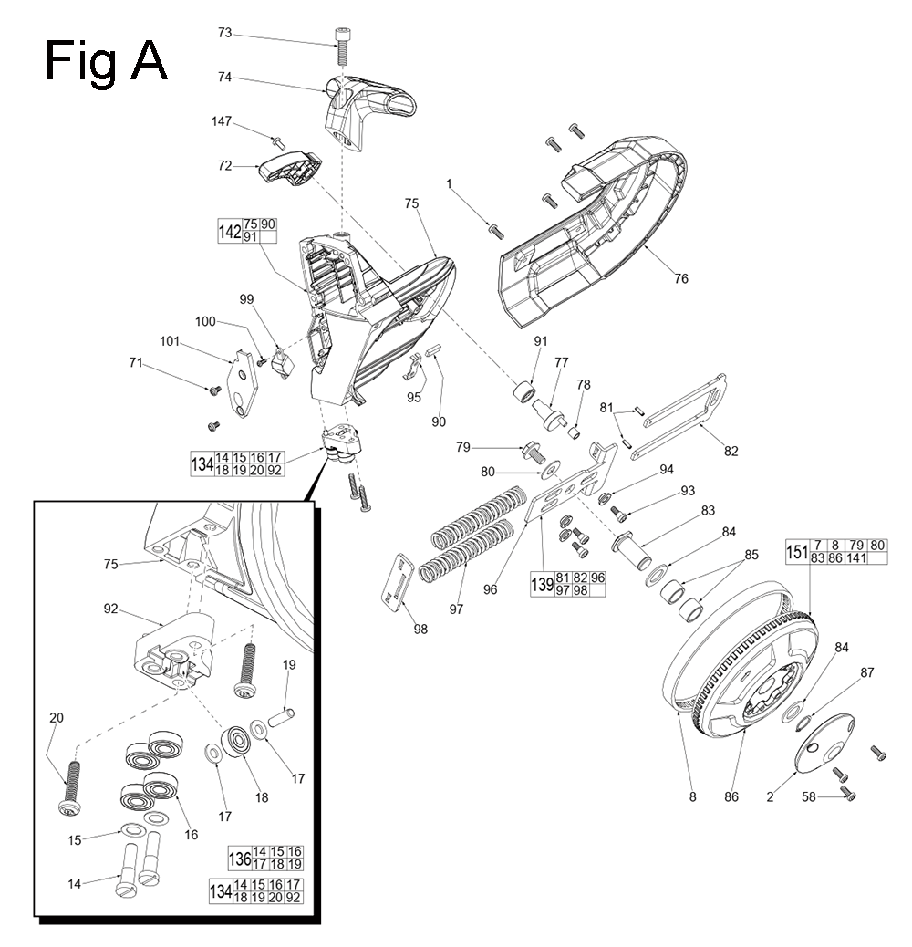 Fig-1 Diagram and Parts List for 6232-20 D51D Milwaukee Saw