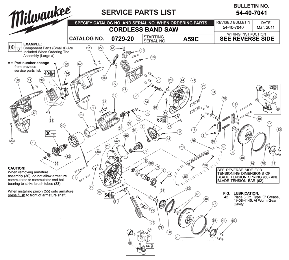 Fig-0 Diagram and Parts List for 0729-20 A59C Milwaukee Saw