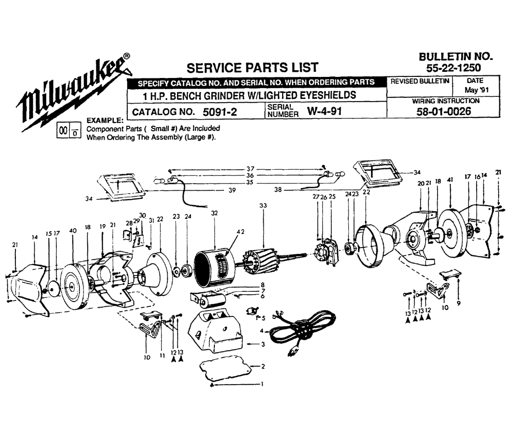 Fig-0 Diagram and Parts List for 5091 W-4-91 Milwaukee Angle Grinder