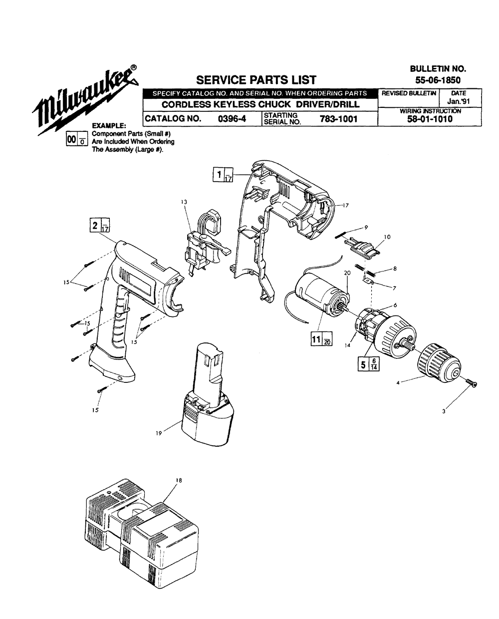 Fig-0 Diagram and Parts List for 0396-4 783-1001 Milwaukee Cordless Drill