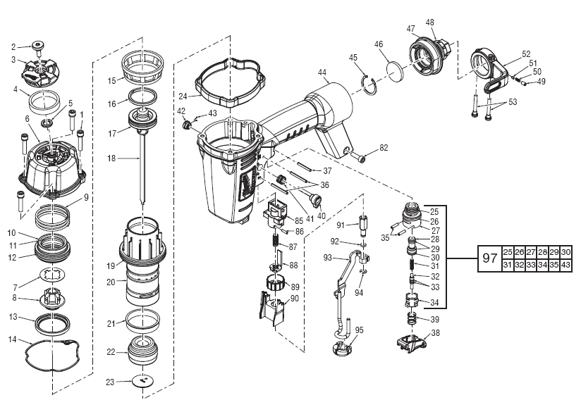 Fig-0 Diagram and Parts List for 7145-21  Milwaukee Nailer