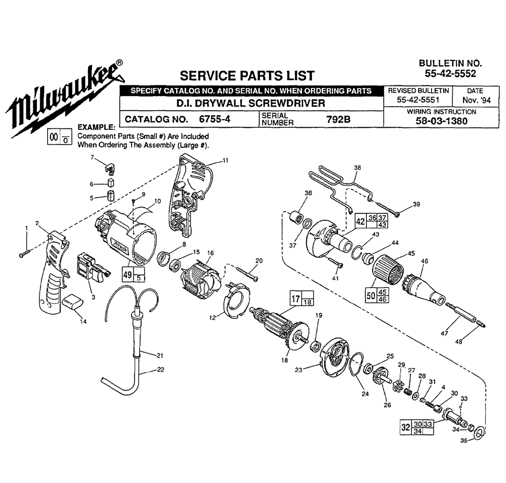 Fig-0 Diagram and Parts List for 6755-4 792B Milwaukee Electric Drill