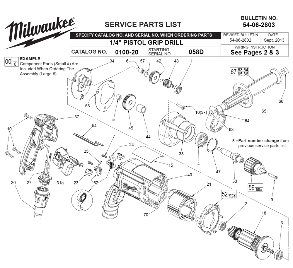 Fig-0 Diagram and Parts List for 0100-20 058D Milwaukee Electric Drill
