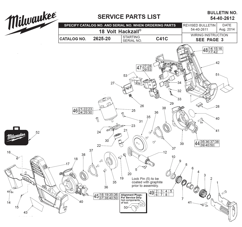 Fig-0 Diagram and Parts List for 2625-21CT C41C Milwaukee Saw