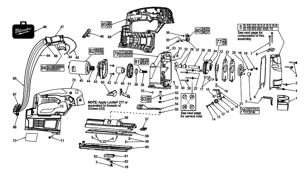 Fig-0 Diagram and Parts List for 2645-059 D42A Milwaukee Saw