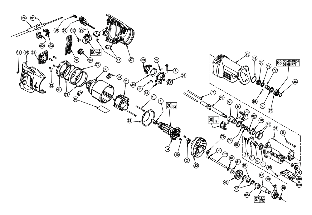 Fig-0 Diagram and Parts List for 6523-69 0616 Milwaukee Saw