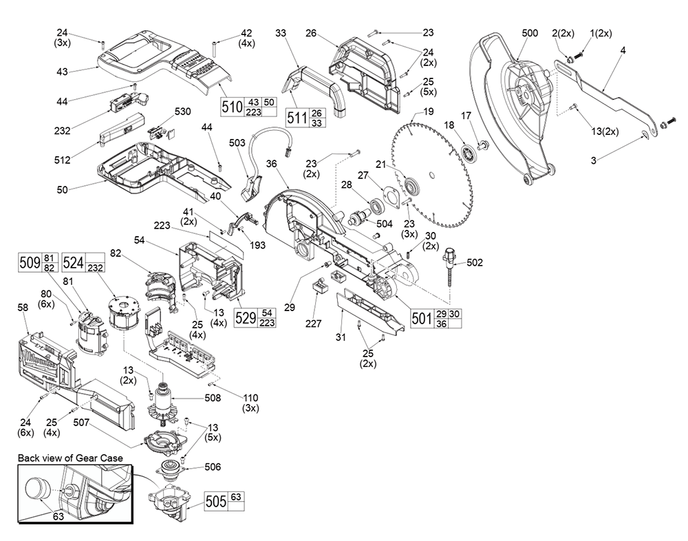 Fig-0 Diagram and Parts List for 2734-20 H17A Milwaukee Miter Saw