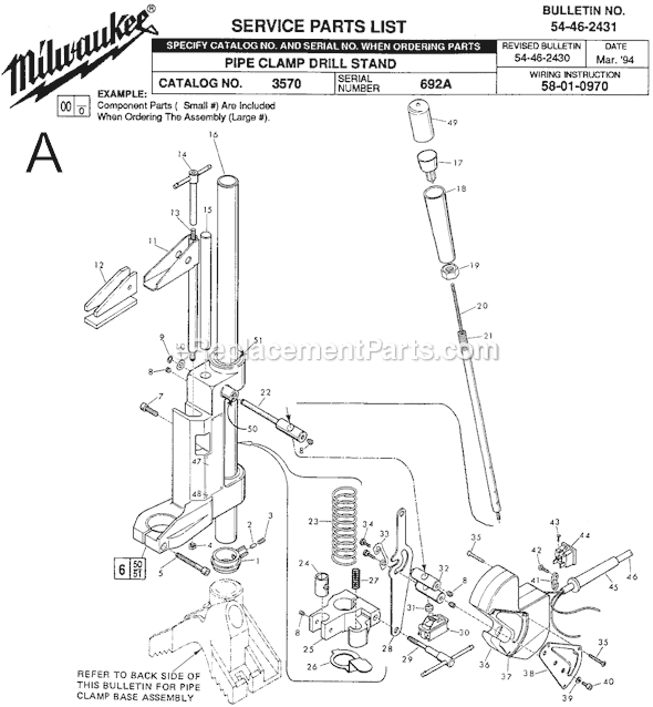 Page A Diagram and Parts List for 3570 SER 692A Milwaukee Electric Drill