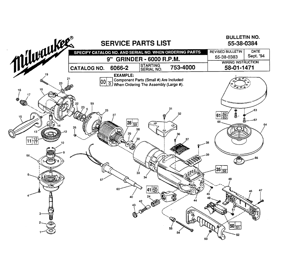 Fig-0 Diagram and Parts List for 6066-2 753-4000 Milwaukee Angle Grinder