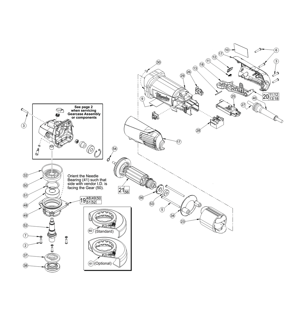 Fig-0 Diagram and Parts List for 6116-31 B63B Milwaukee Angle Grinder