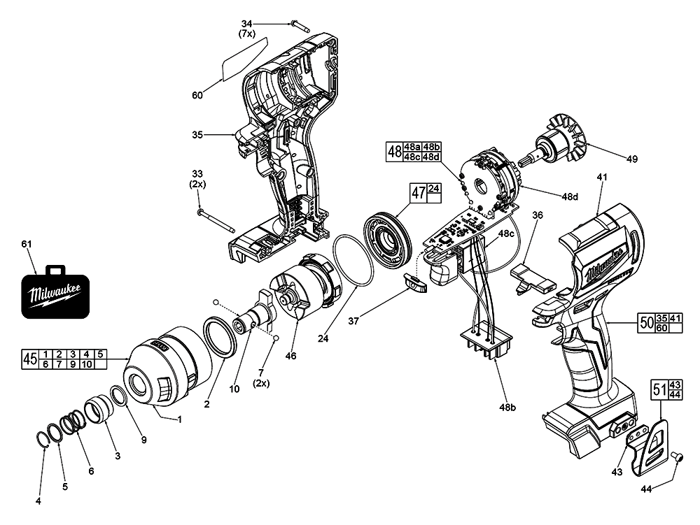 Fig-0 Diagram and Parts List for 2850-20 J55A Milwaukee Impact Driver