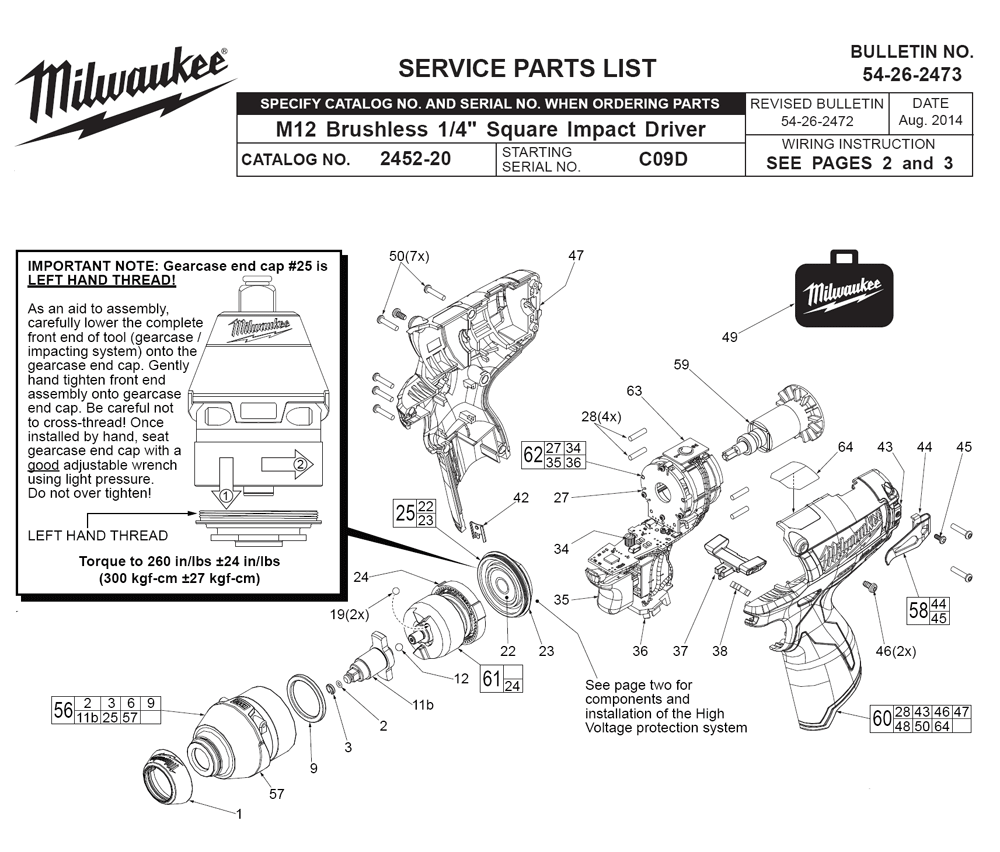 Fig-0 Diagram and Parts List for 2452-20 C09D Milwaukee Impact Driver