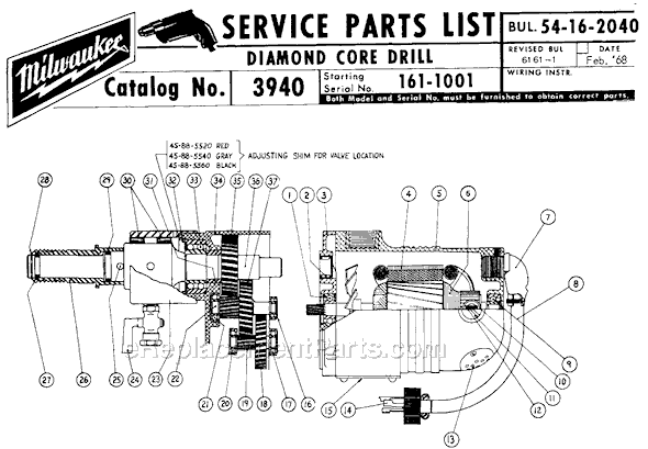 Page A Diagram and Parts List for 3940 SER 161-1001 Milwaukee Electric Drill