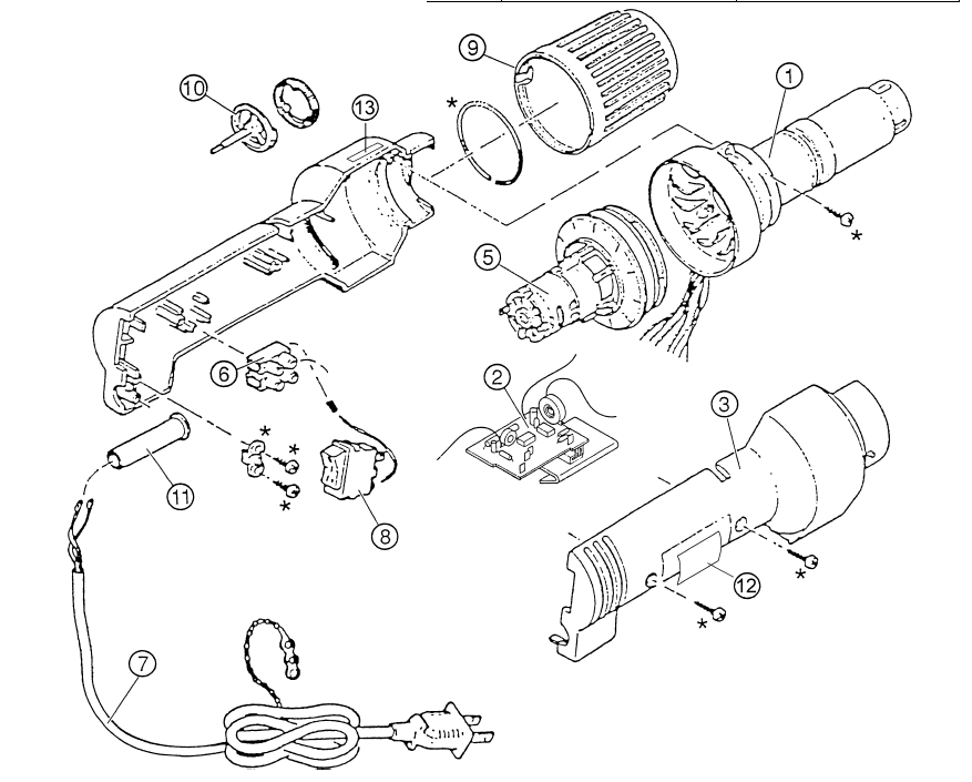 Fig-0 Diagram and Parts List for 8980  Milwaukee Heat Gun