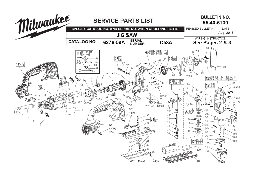 Fig-0 Diagram and Parts List for 6278-59A C58A Milwaukee Saw