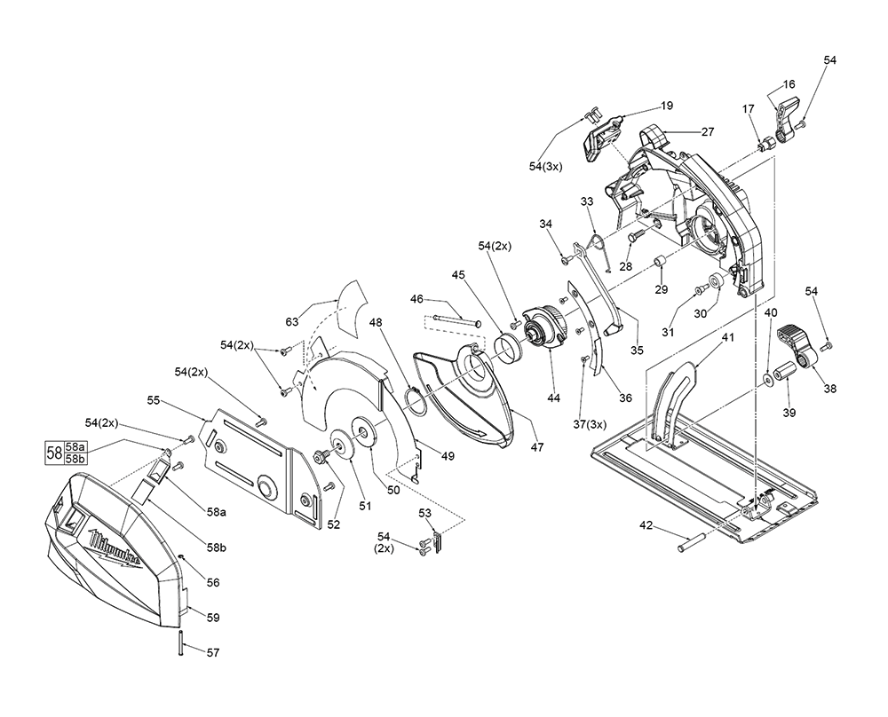 Fig-1 Diagram and Parts List for 6370-59A D79A Milwaukee Saw