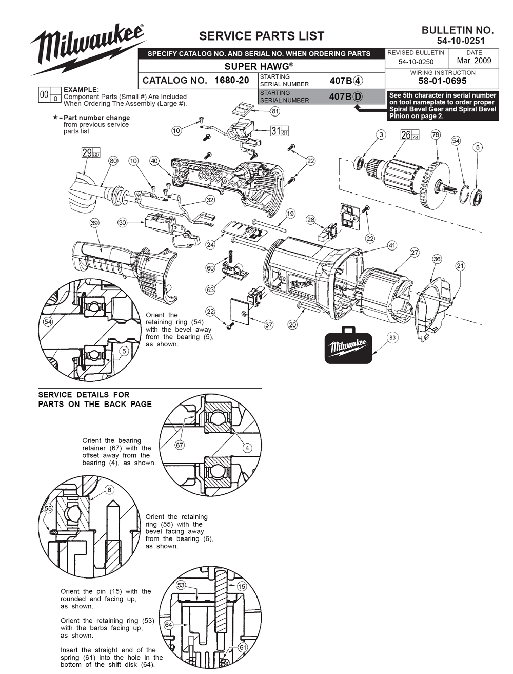 Fig-0 Diagram and Parts List for 1680-21 407B Milwaukee Electric Drill