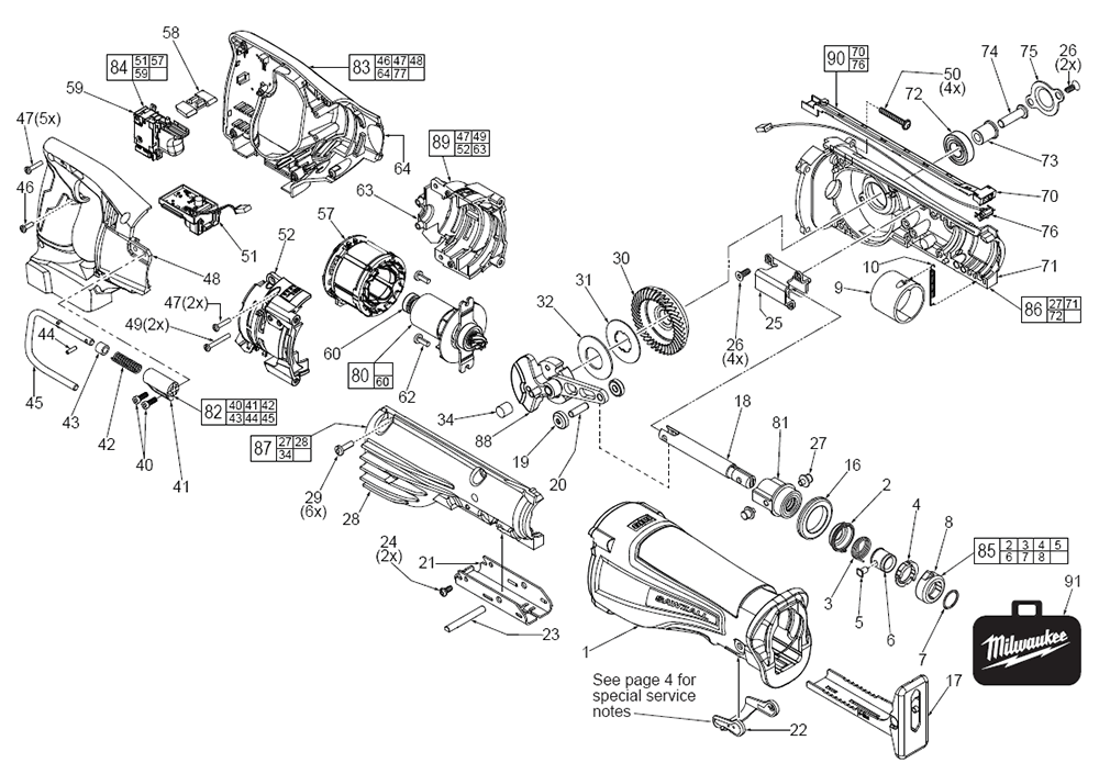 Fig-0 Diagram and Parts List for 2720-20 F39B Milwaukee Saw