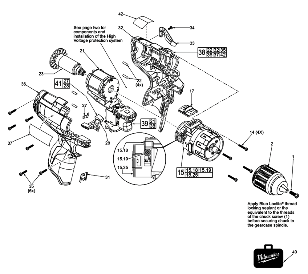 Fig-0 Diagram and Parts List for 2403-059 F16D Milwaukee Cordless Drill