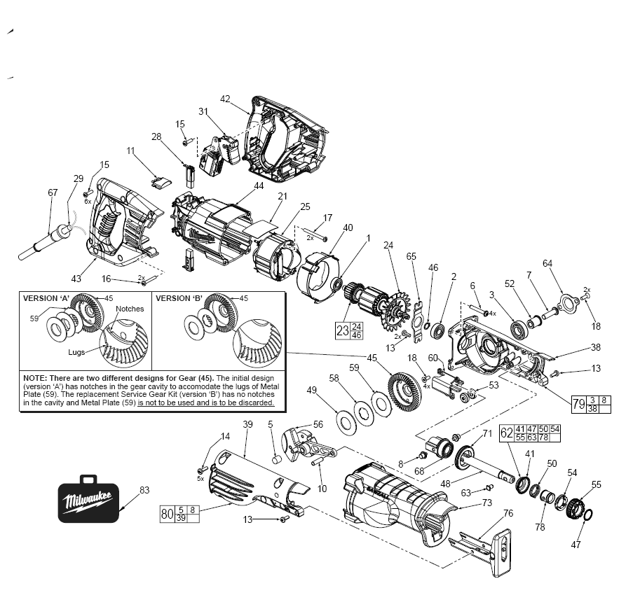 Fig-0 Diagram and Parts List for 6519-30  Milwaukee Saw