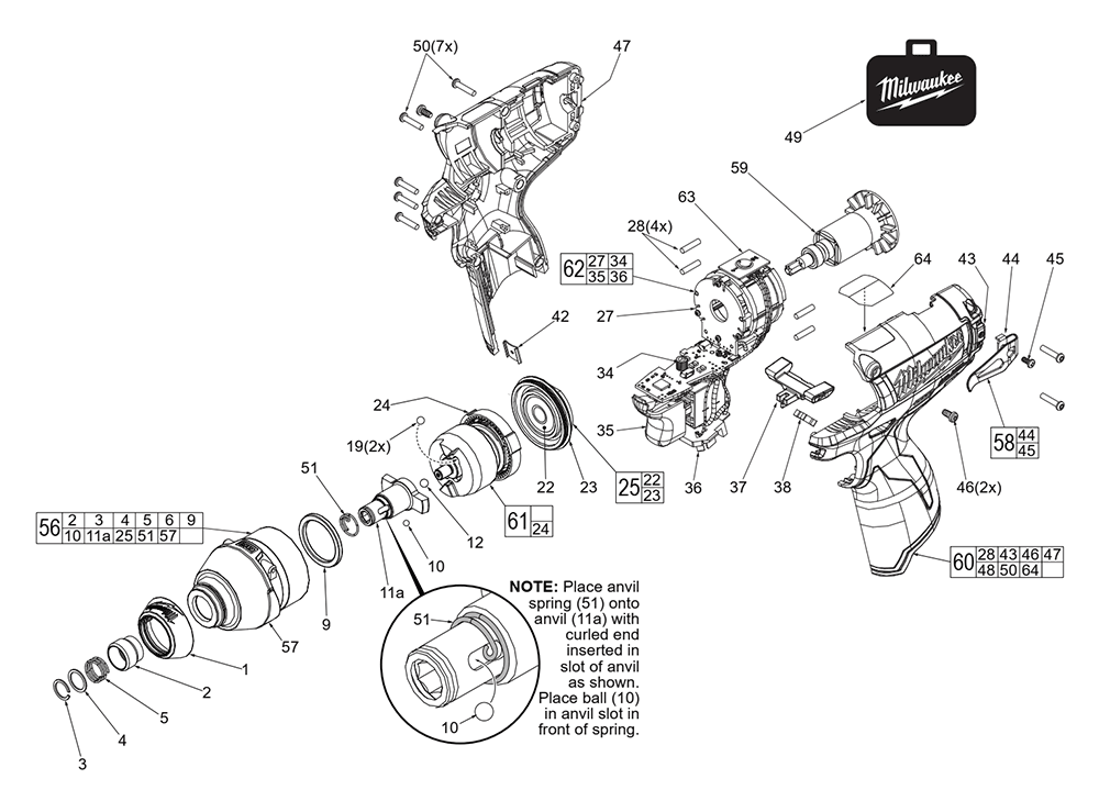 Fig-0 Diagram and Parts List for 2453-059 F13A Milwaukee Impact Driver