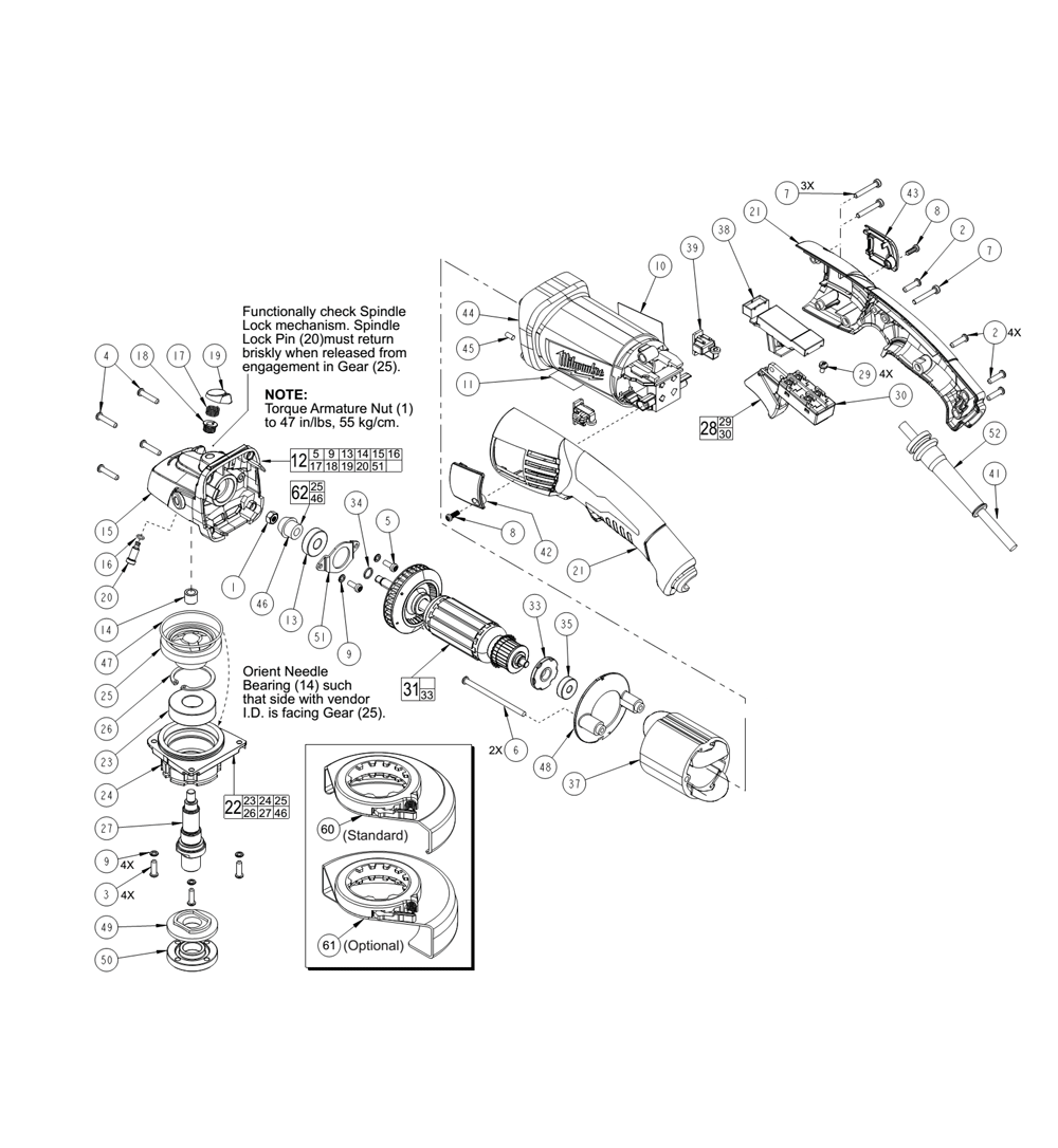 Fig-0 Diagram and Parts List for 6123-31 B68C Milwaukee Angle Grinder