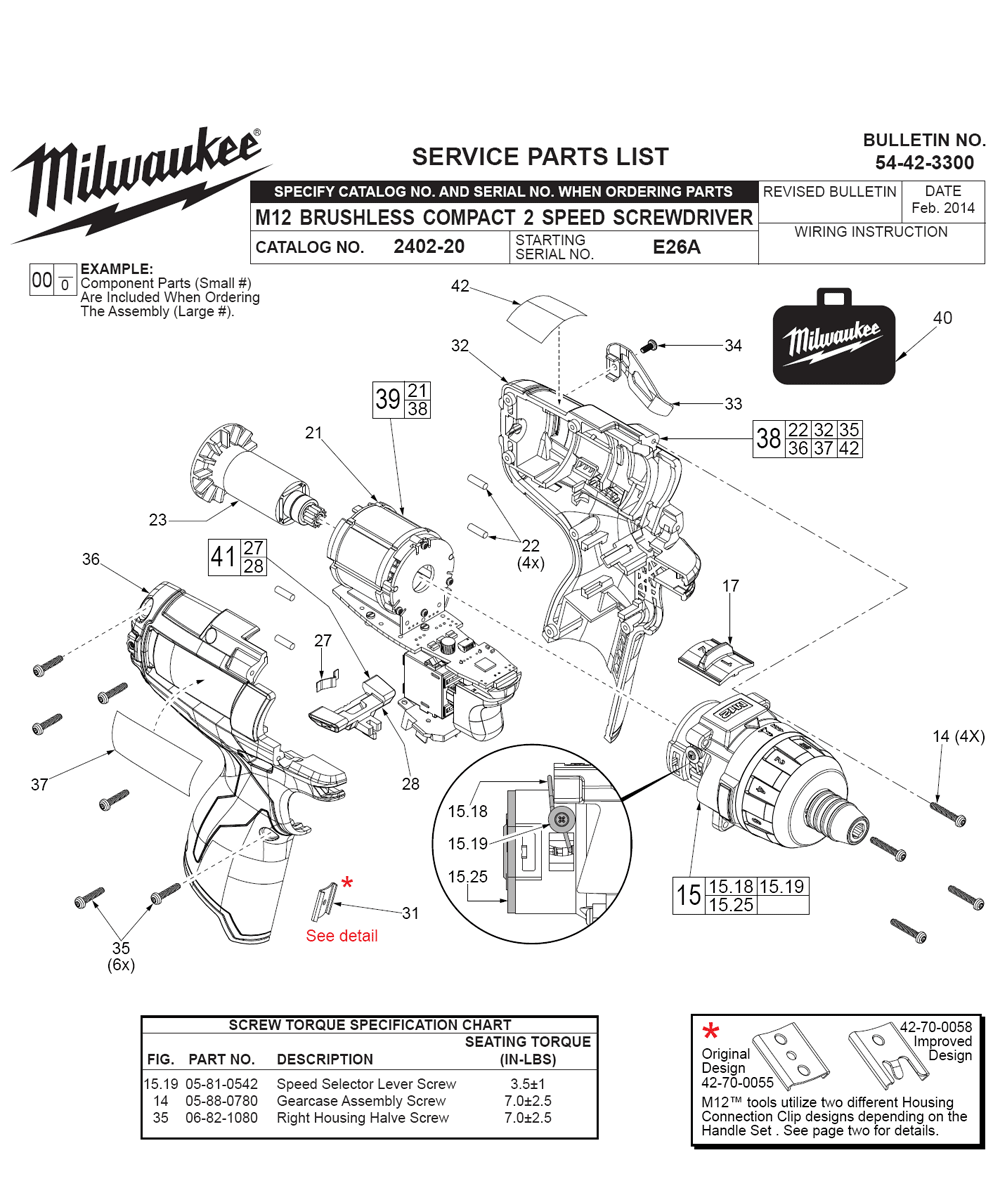 Fig-0 Diagram and Parts List for 2402-22 E26A Milwaukee Electric Drill