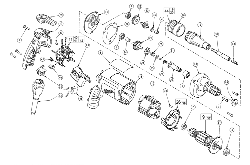 Fig-0 Diagram and Parts List for 6791-50 180A Milwaukee Electric Drill
