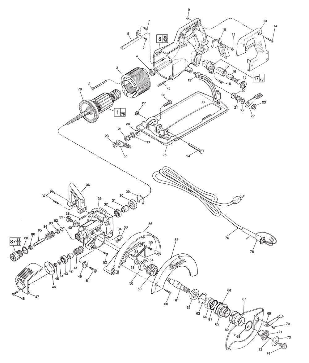 Fig-0 Diagram and Parts List for 6378 621A Milwaukee Saw